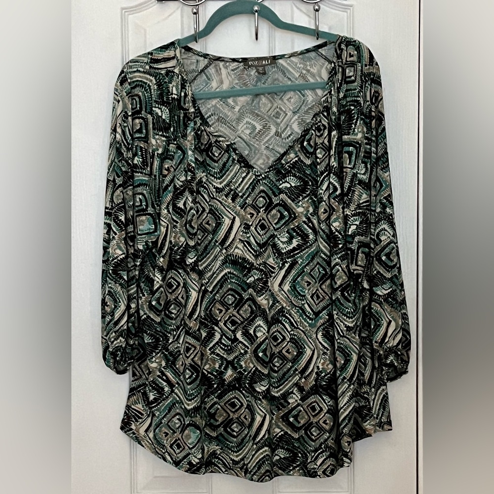 ROZ & ALI WOMENS BLOUSE, Multicolored , size 2x